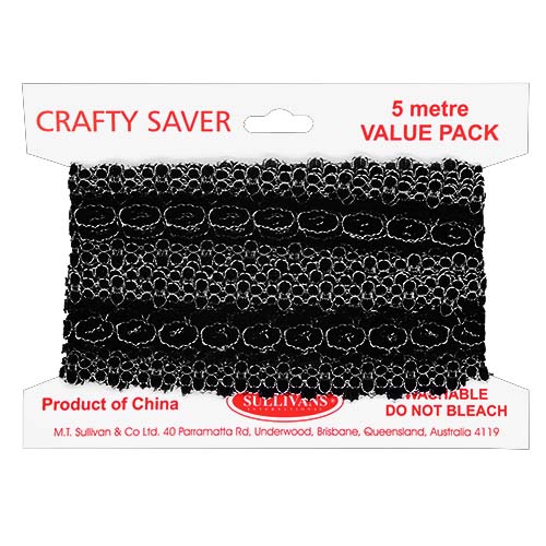 EYELET LACE 35MM BLACK 5M PKT