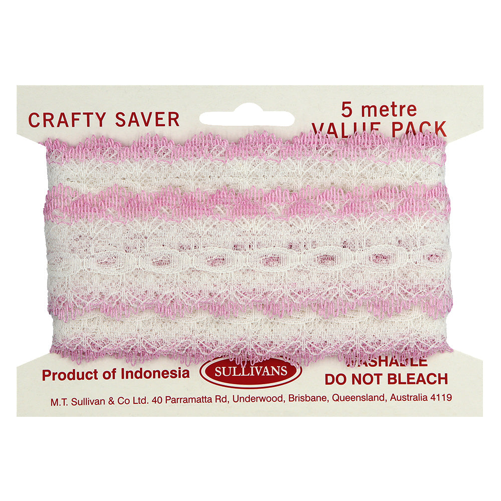 EYELET LACE PINK/WHITE 35MM 5M PKT