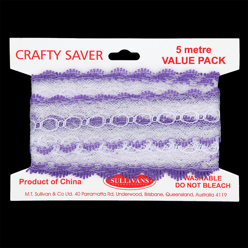 EYELET LACE 35MM WHITE/LILAC 5M PKT