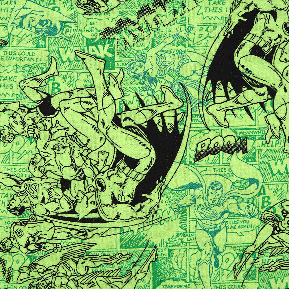FLANNELETTE - GREEN WITH SUPERHERO FIGURES 