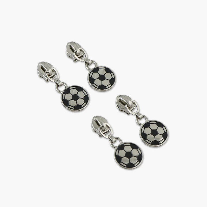 ZIPPER PULLS SOCCER BALLS NICKEL 4 PCS