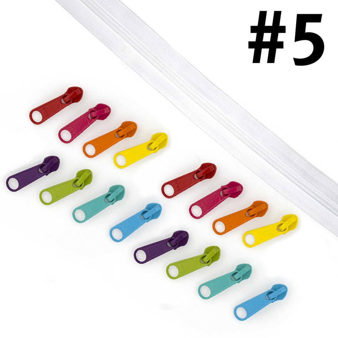 VD ZIPPER TAPE #5 WHITE 16 PULLS MULTI COL (4M)