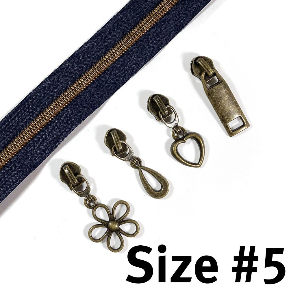 VD #5 HANDBAG ZIPPER NAVY 3M ANTIQUE BRASS W/8 PULLS