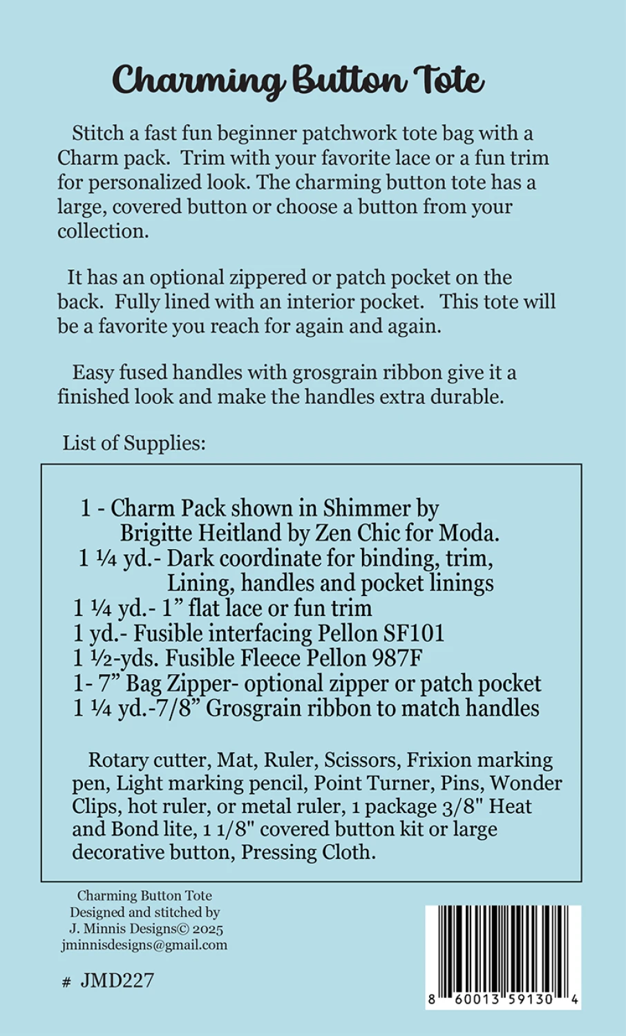CHARMING BUTTON TOTE BAG PATTERN