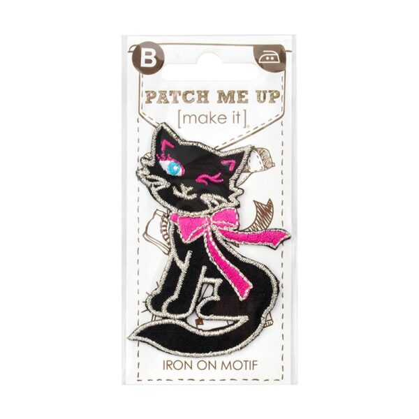 MOTIF IRON ON CAT BLACK BOW