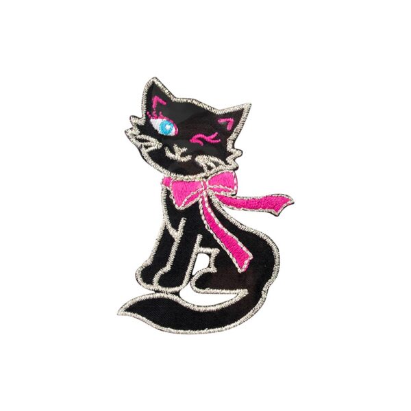 MOTIF IRON ON CAT BLACK BOW
