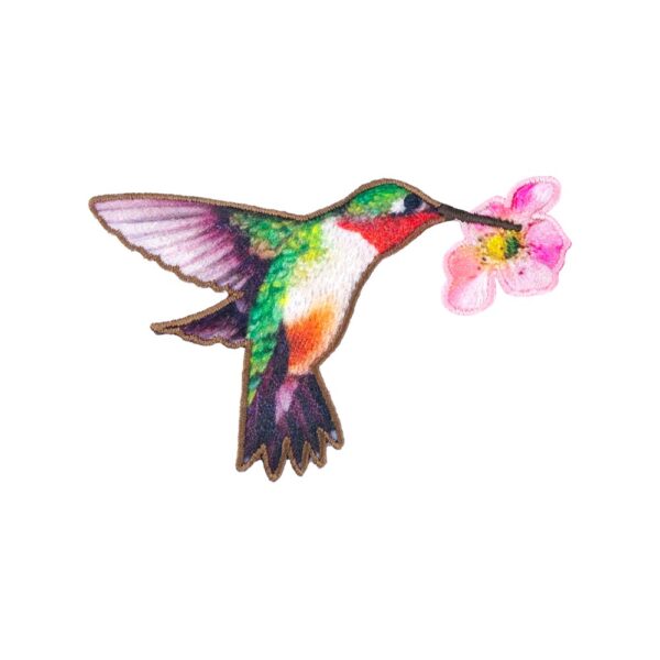 MOTIF IRON-ON HUMMING BIRD WITH FLOWER