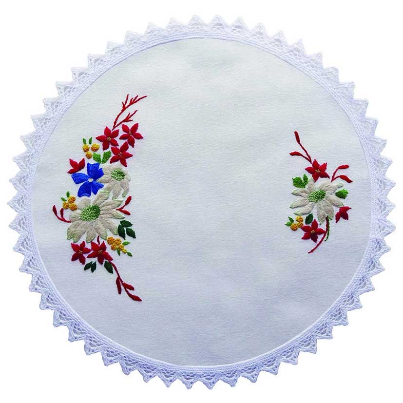 FLANNEL FLOWERS EMBROIDERY DOILY KIT 30CM
