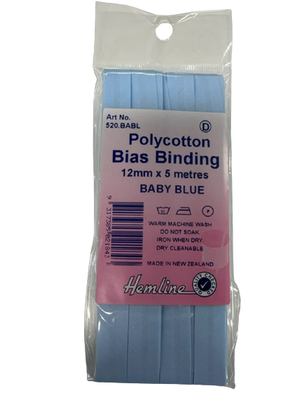 BIAS BINDING BABY BLUE 12MM X 5MTR