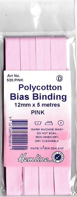 BIAS BINDING BABY PINK 12MM X 5MTR [SZ:12MM CL:BABY PINK]
