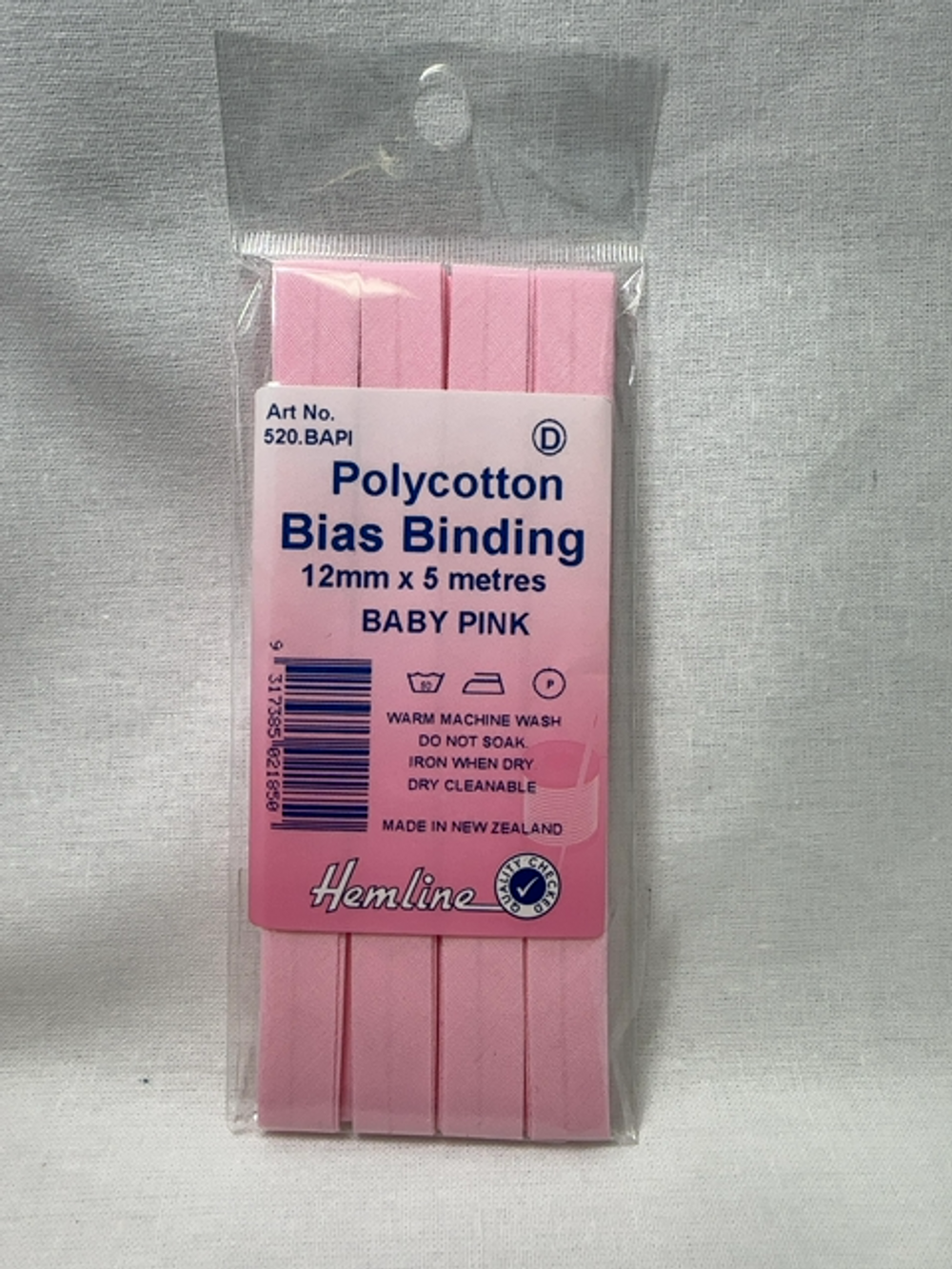 BIAS BINDING BABY PINK 12MM X 5MTR