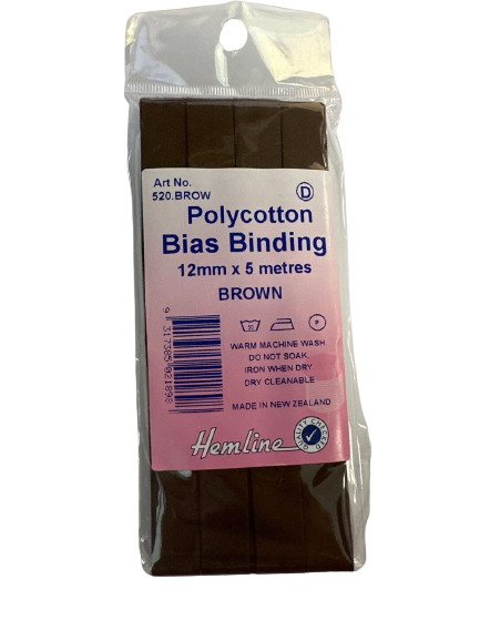 BIAS BINDING BROWN 12MM X 5MTR