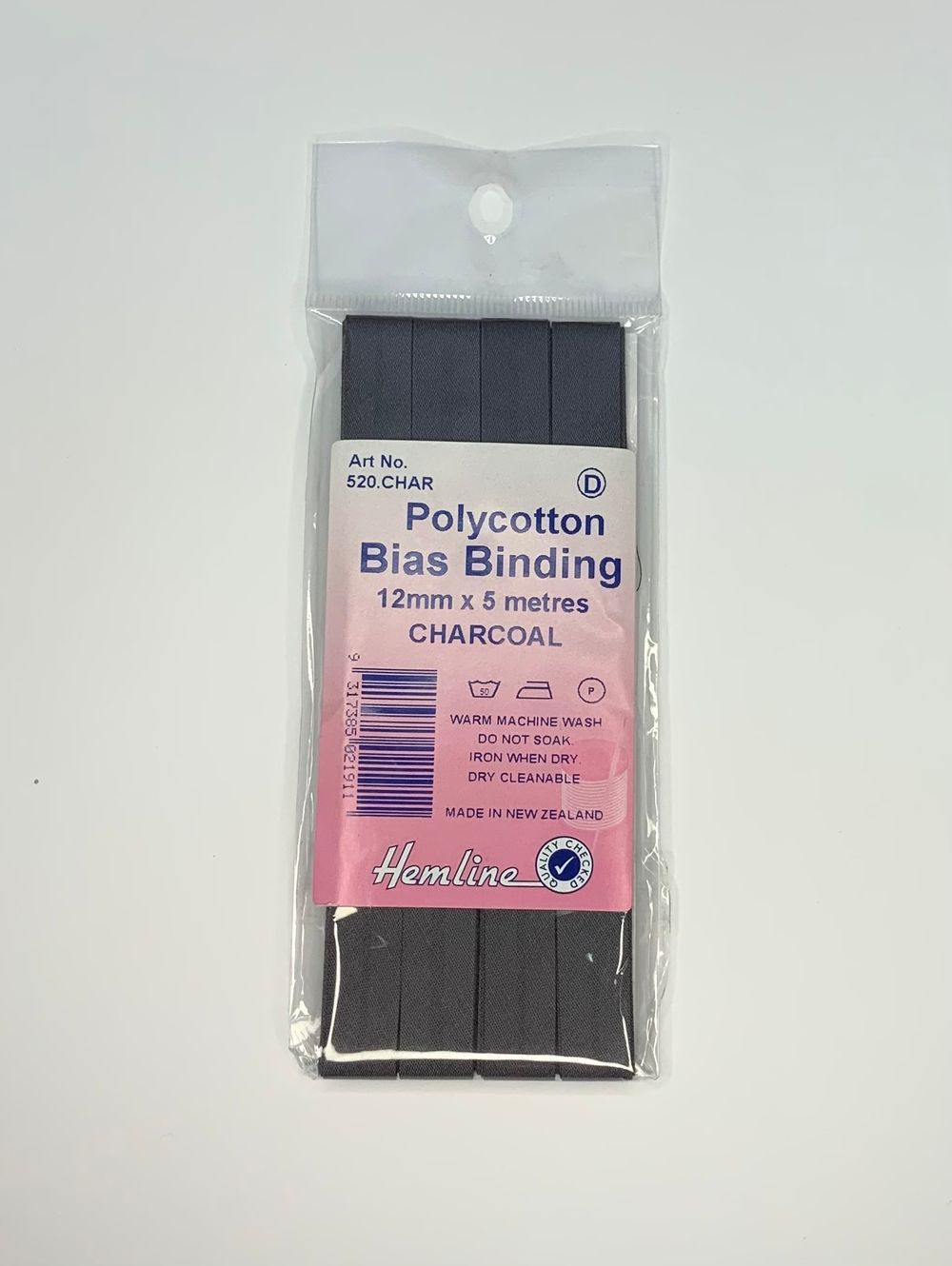 BIAS BINDING CHARCOAL 12MM X 5MTR