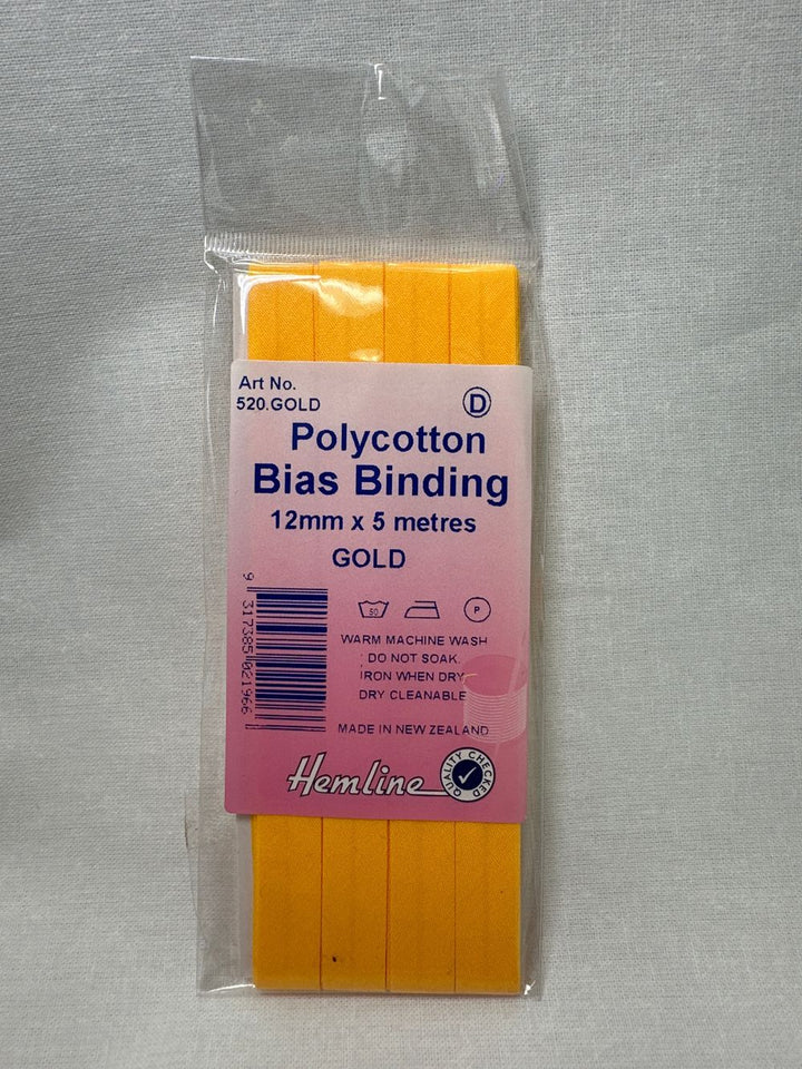 BIAS BINDING GOLD 12MM X 5MTR [SZ:12MM CL:GOLD]