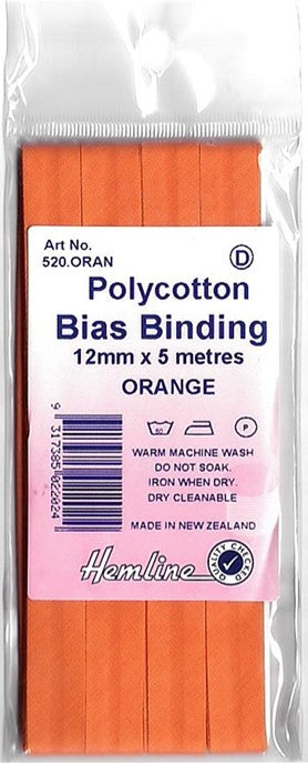BIAS BINDING ORANGE 12MM X 5MTR [SZ:12MM CL:ORANGE]