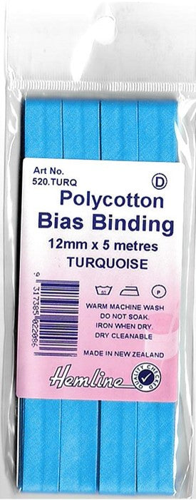 BIAS BINDING TURQUOISE 12MM X 5MTR [SZ:12MM CL:TURQUOISE]