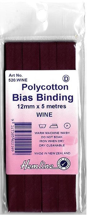 BIAS BINDING WINE 12MM X 5MTR [SZ:12MM CL:WINE]