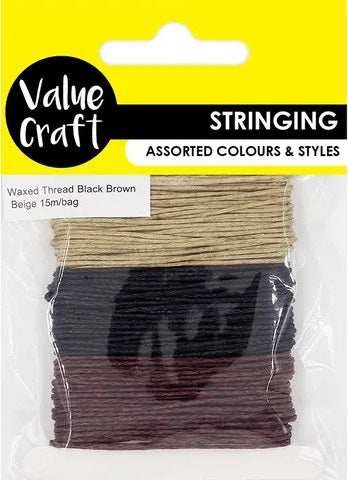 WAXED THREAD BLACK-BROWN-BEIGE 15M
