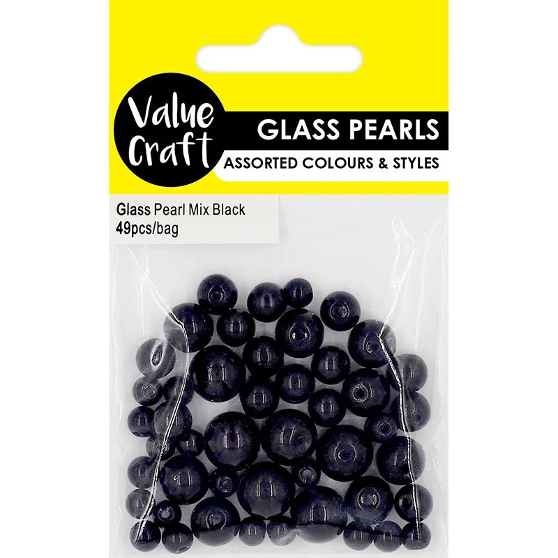 BEADS PEARL GLASS MIX BLACK 49PC