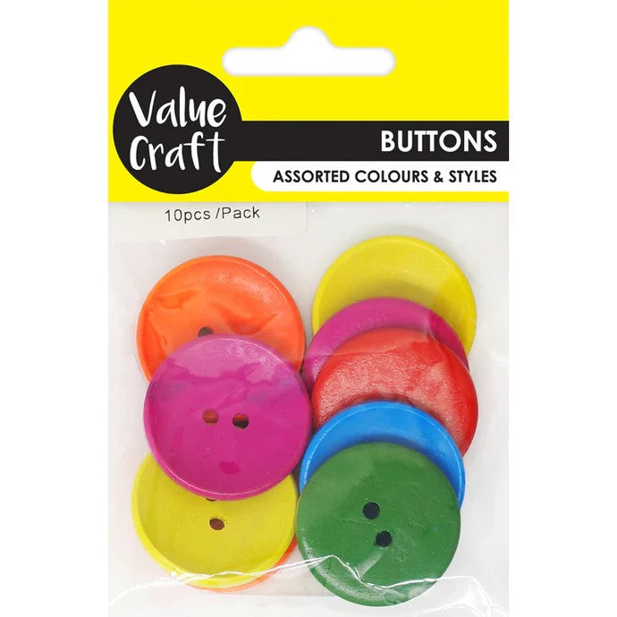 BUTTON WOOD 30MM ROUND 10PC
