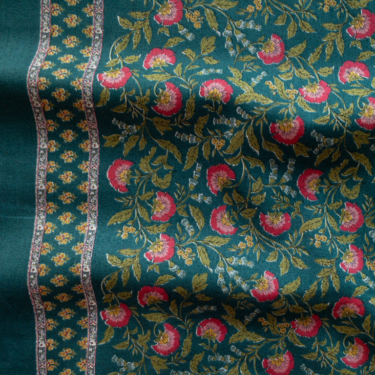 JAPAN COTTON PRINT 3D PAISLEY FLORAL BORDER PRINT VERDANT GREEN